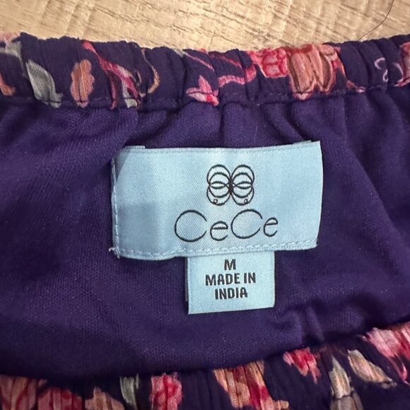 Cece Womens Floral Print Off-Shoulder Blouse With Tie Front M 100% Polyester Pur - Picture 6 of 7